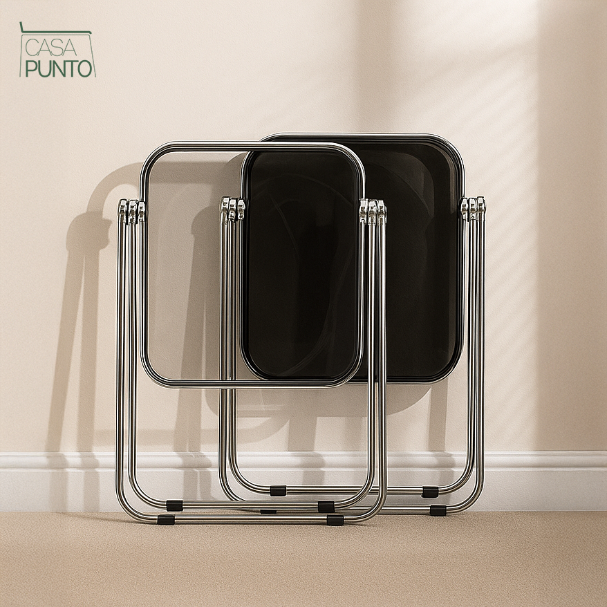 Mio Mini Mesa Plegable de Acrílico - Mesa Transparente con Patas Cromadas