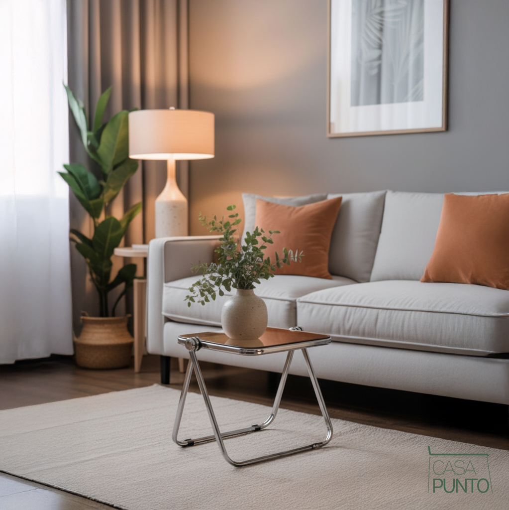 Mio Mini Mesa Plegable de Acrílico - Mesa Transparente con Patas Cromadas