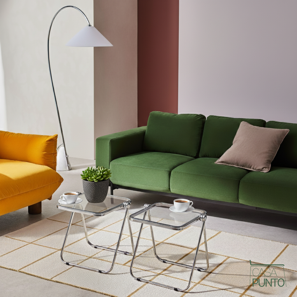 Mio Mini Mesa Plegable de Acrílico - Mesa Transparente con Patas Cromadas