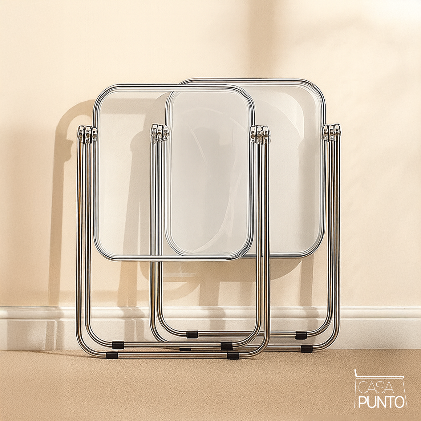 Mio Mini Mesa Plegable de Acrílico - Mesa Transparente con Patas Cromadas