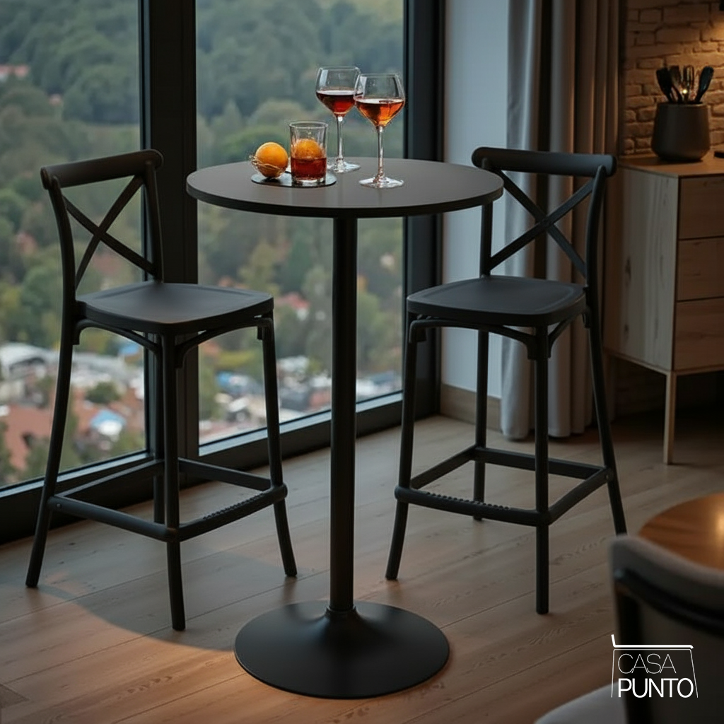 Taburete de bar Grubi con respaldo cruzado - Trona apilable