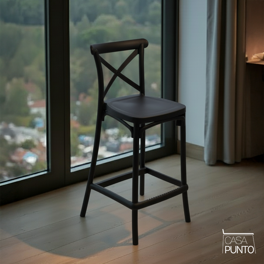 Taburete de bar Grubi con respaldo cruzado - Trona apilable