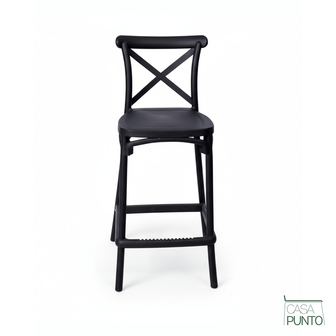 Taburete de bar Grubi con respaldo cruzado - Trona apilable