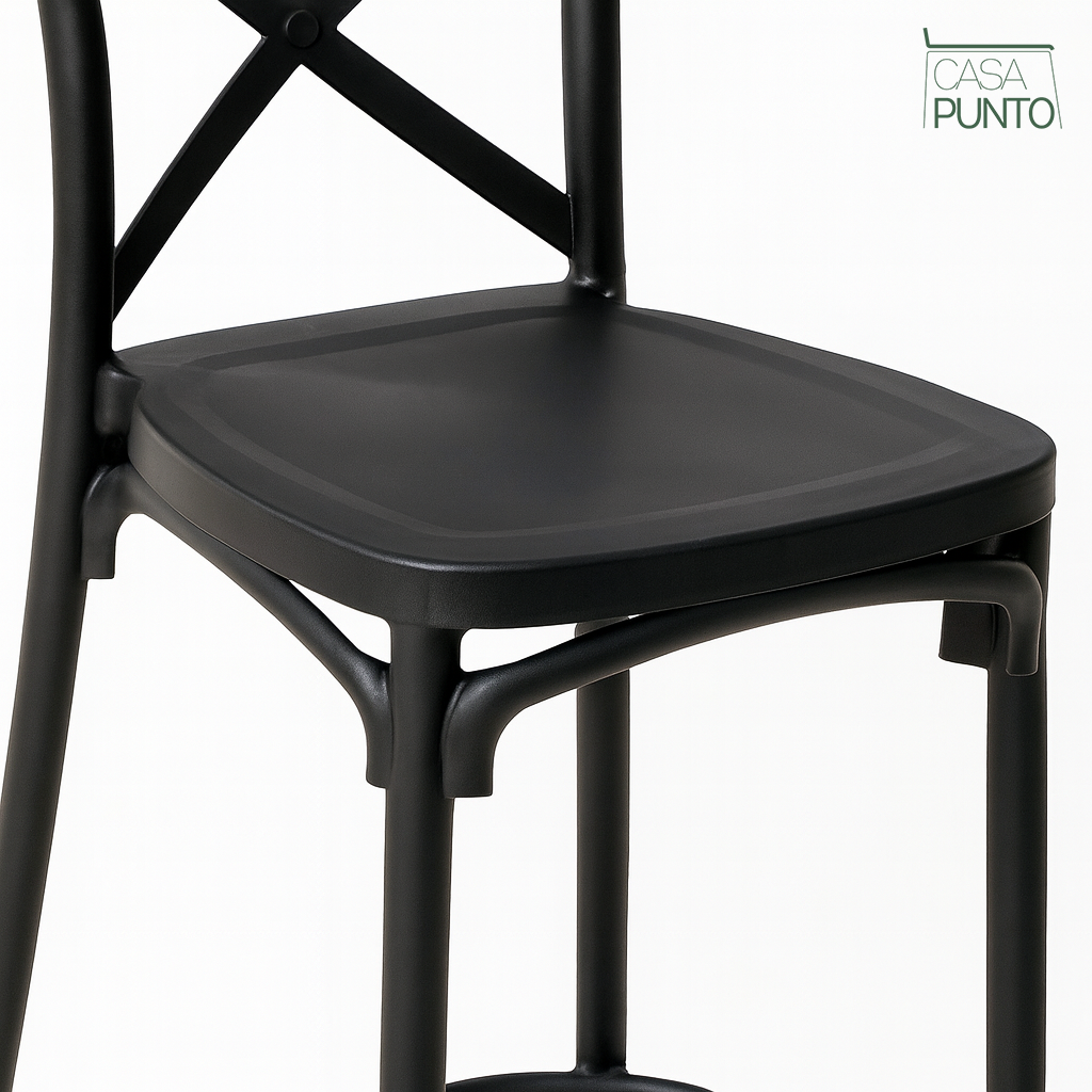 Taburete de bar Grubi con respaldo cruzado - Trona apilable