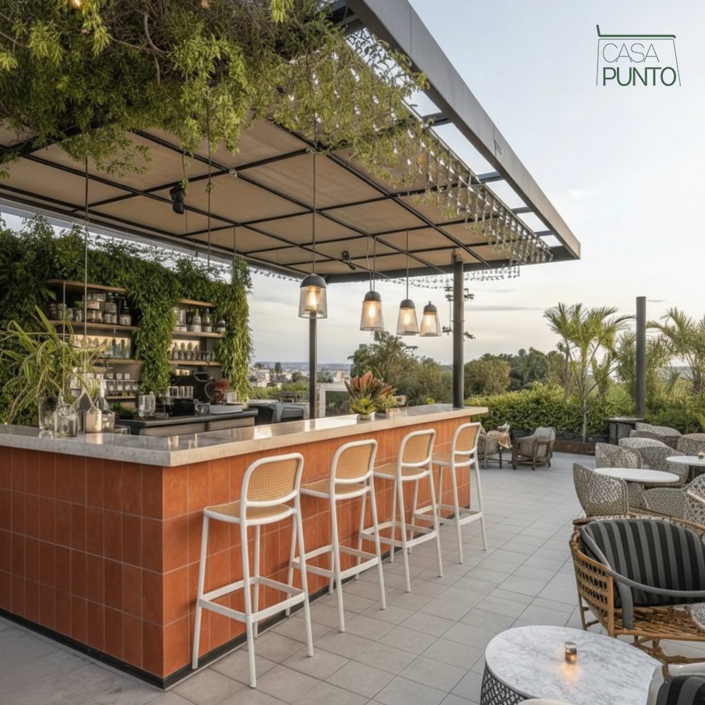 Taburete de bar Hedda con respaldo de ratán sintético - Trona estilo bistró