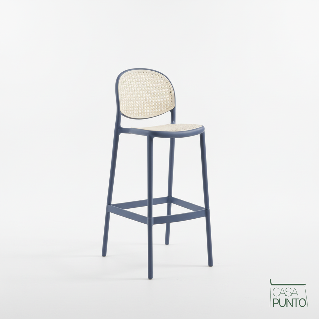 Taburete de bar Hedda con respaldo de ratán sintético - Trona estilo bistró