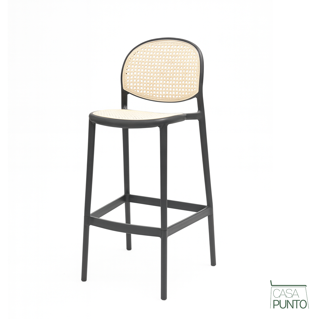 Taburete de bar Hedda con respaldo de ratán sintético - Trona estilo bistró