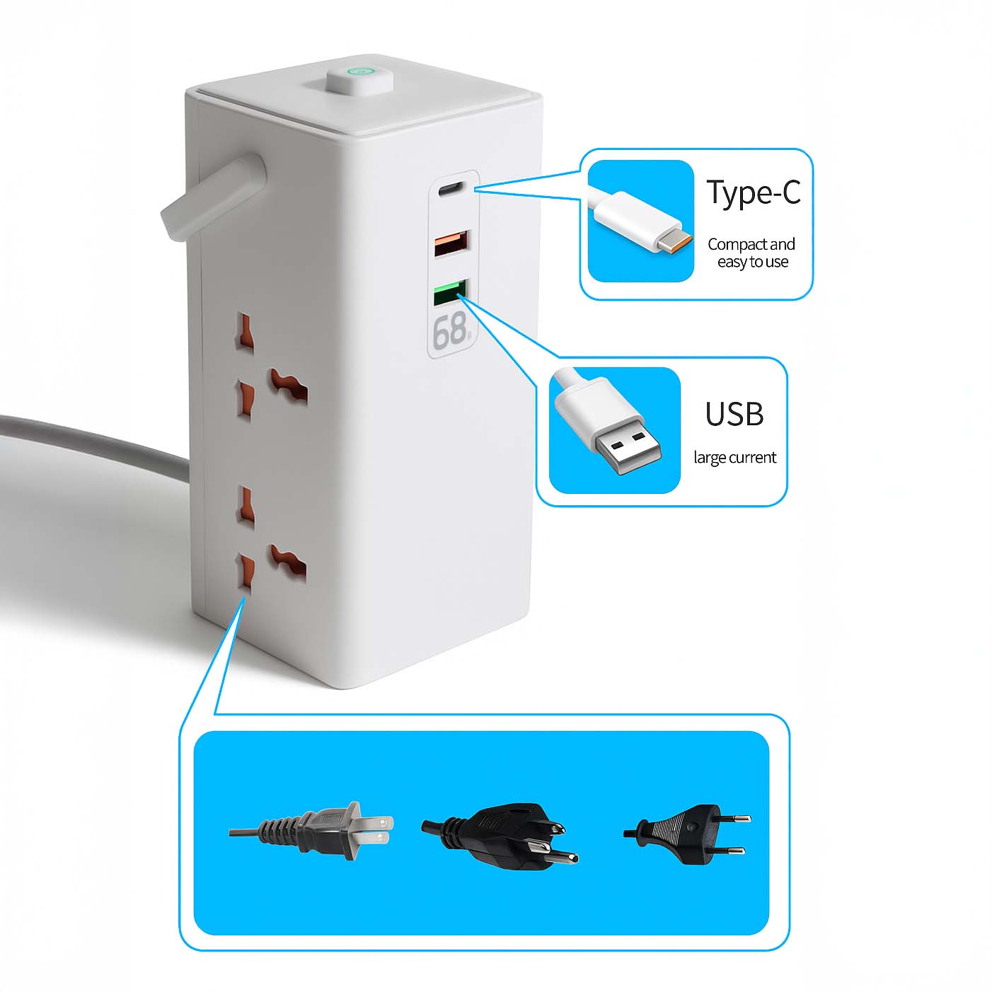 Estación de carga vertical IBOXI 68W Power Tower con USB-C