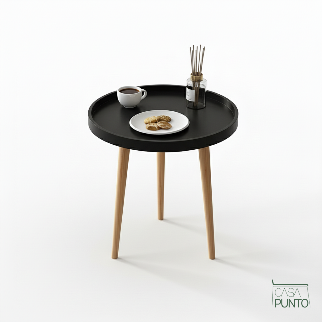 Mesa Auxiliar Redonda Nina - Estilo Nórdico con Patas Acabado en Madera
