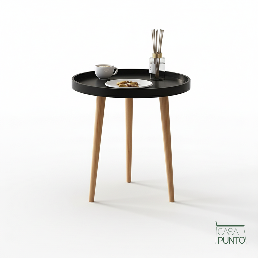 Mesa Auxiliar Redonda Nina - Estilo Nórdico con Patas Acabado en Madera