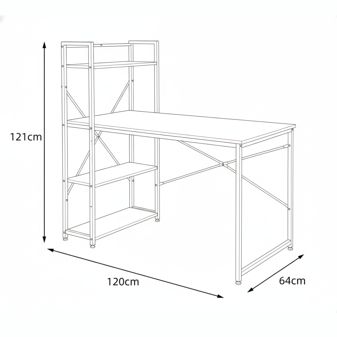 Escritorio industrial Edgar con estantes - Estación de trabajo en negro y roble