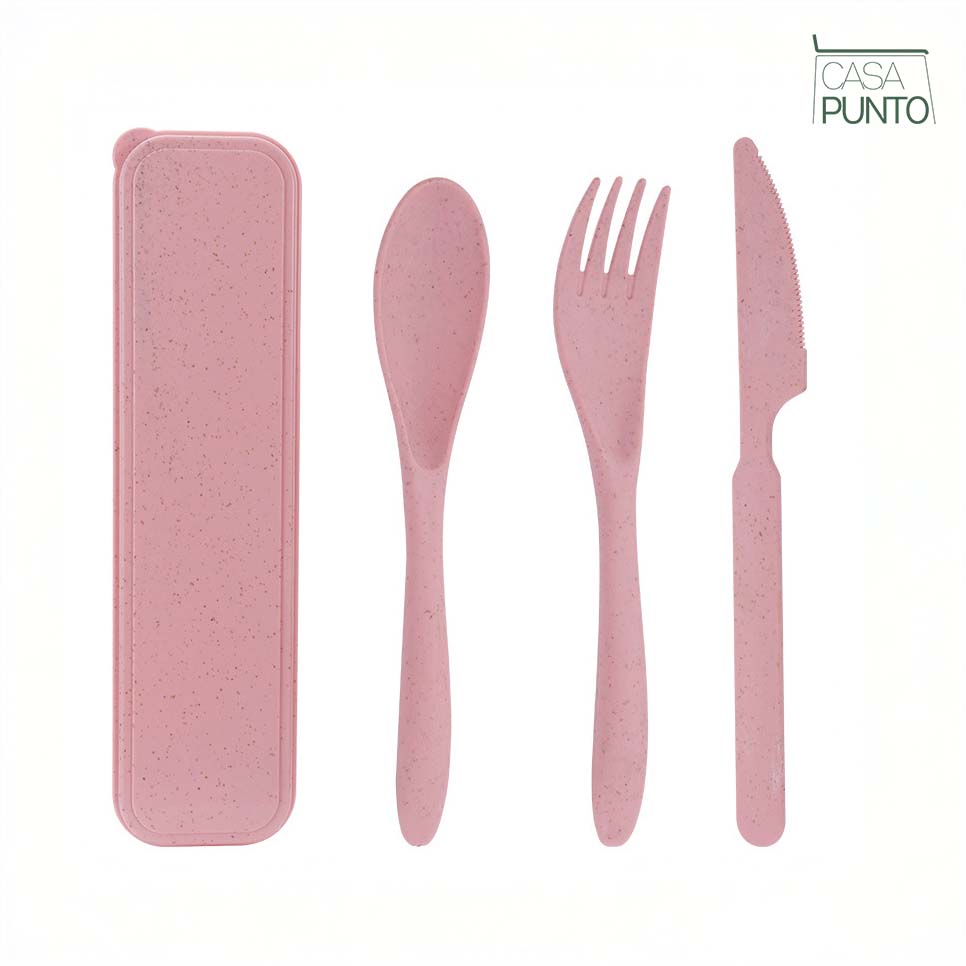Juego de cubiertos portátiles de paja de trigo Ily con estuche