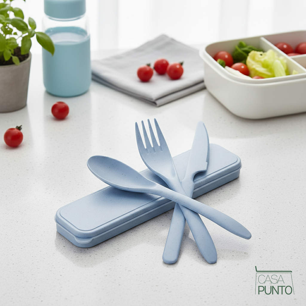 Juego de cubiertos portátiles de paja de trigo Ily con estuche