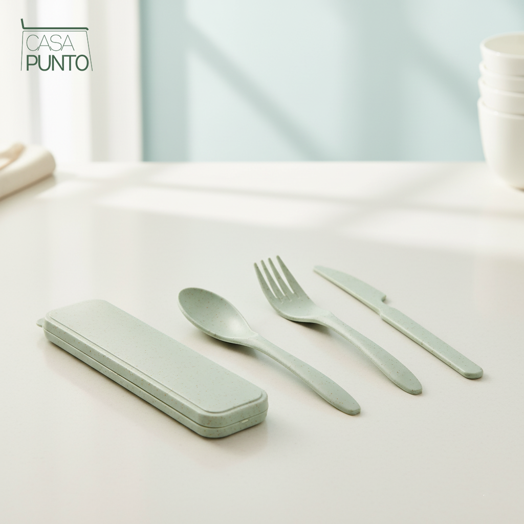 Juego de cubiertos portátiles de paja de trigo Ily con estuche