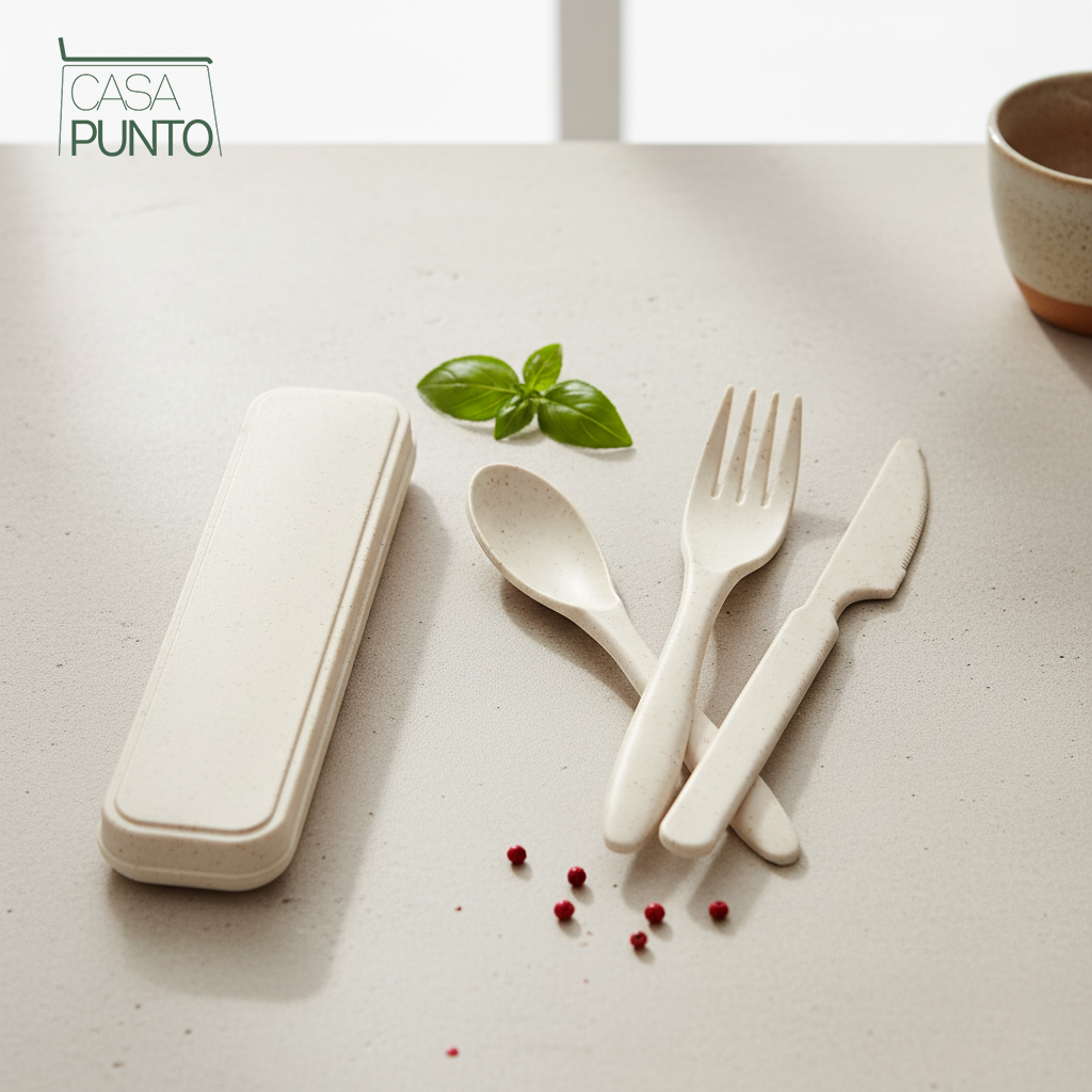 Juego de cubiertos portátiles de paja de trigo Ily con estuche