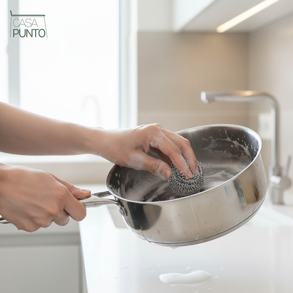 Juego de 4 estropajos en espiral de acero inoxidable - Estropajos de cocina inoxidables