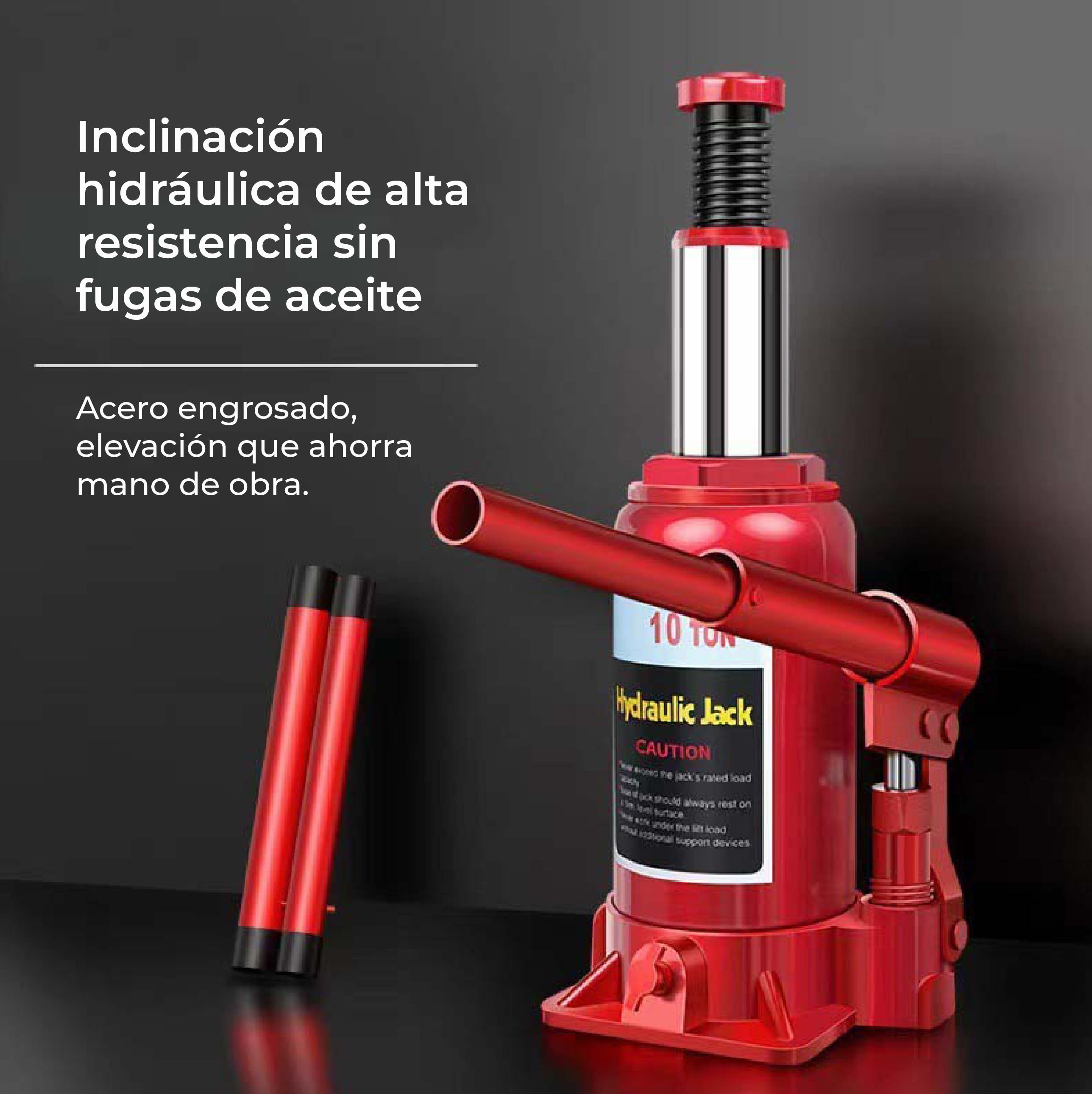Gato hidráulico de botella Hugo de 10 toneladas - Acero rojo con válvula de seguridad