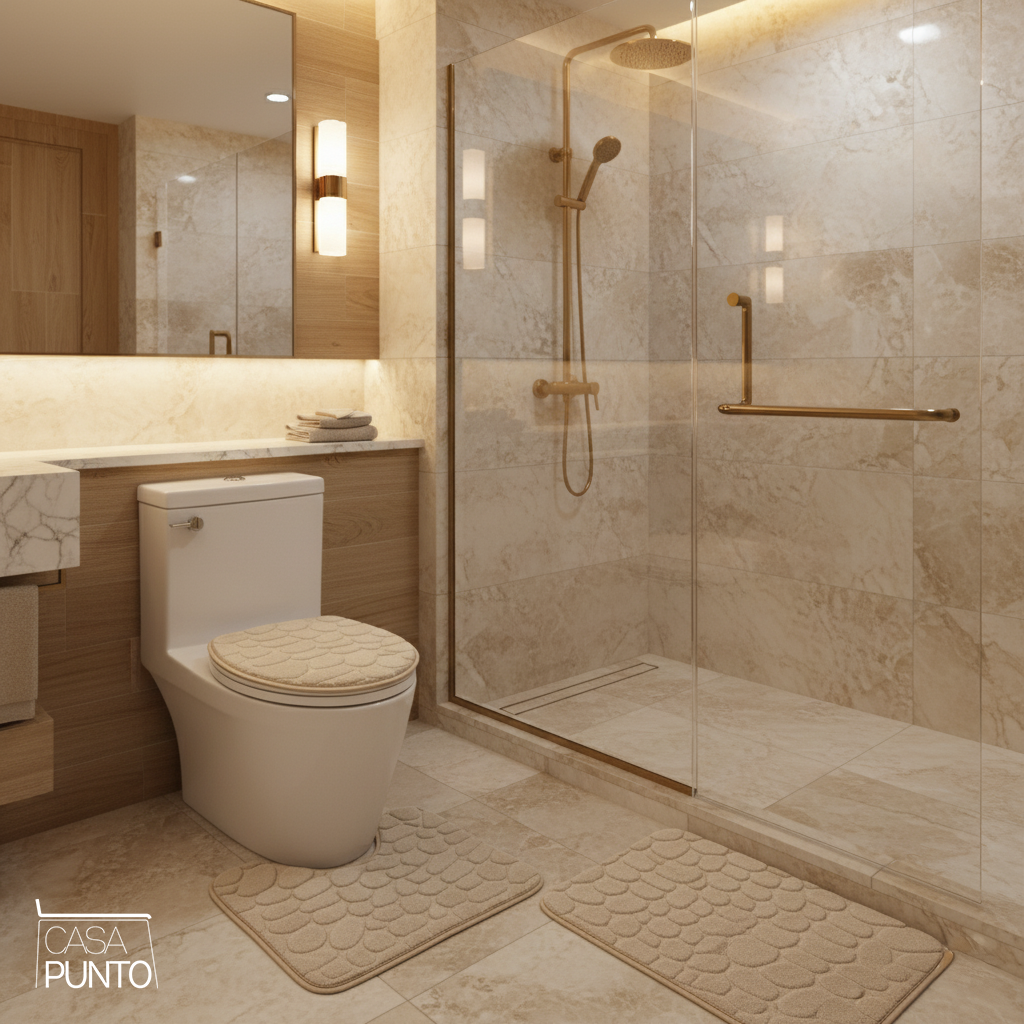 Juego de alfombrillas de baño de espuma viscoelástica de 3 piezas Lena