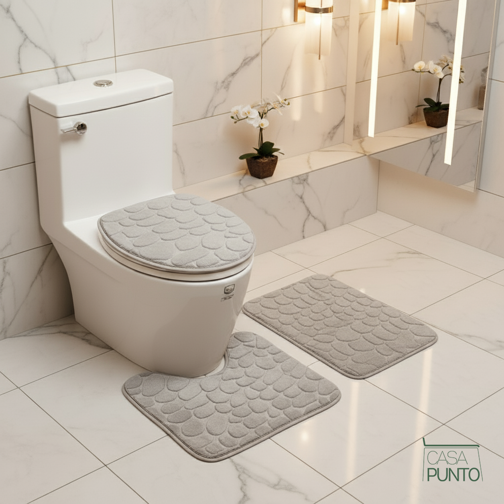 Juego de alfombrillas de baño de espuma viscoelástica de 3 piezas Lena