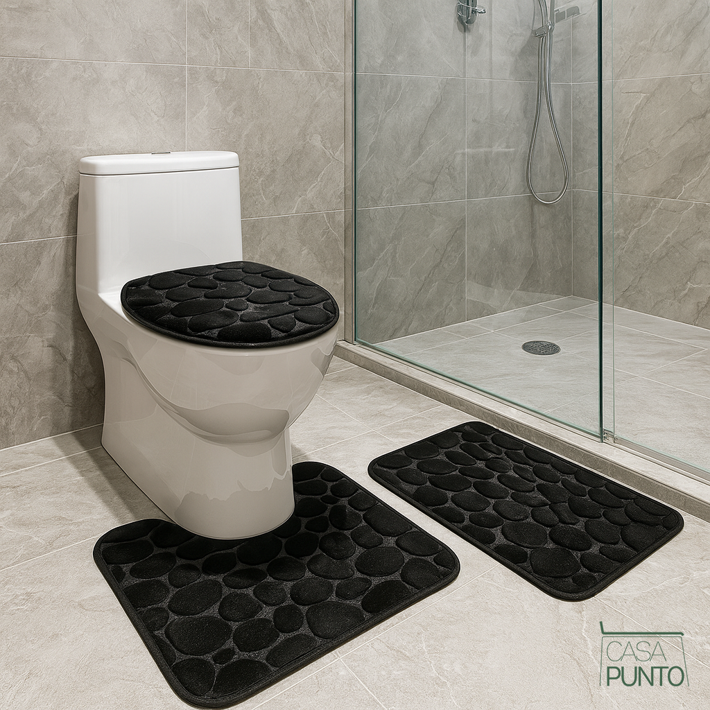 Juego de alfombrillas de baño de espuma viscoelástica de 3 piezas Lena