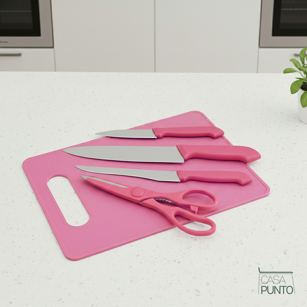 Juego de cuchillos de cocina Netta de 5 piezas con tabla de cortar