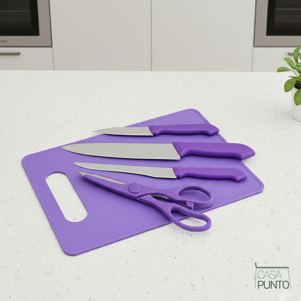 Juego de cuchillos de cocina Netta de 5 piezas con tabla de cortar