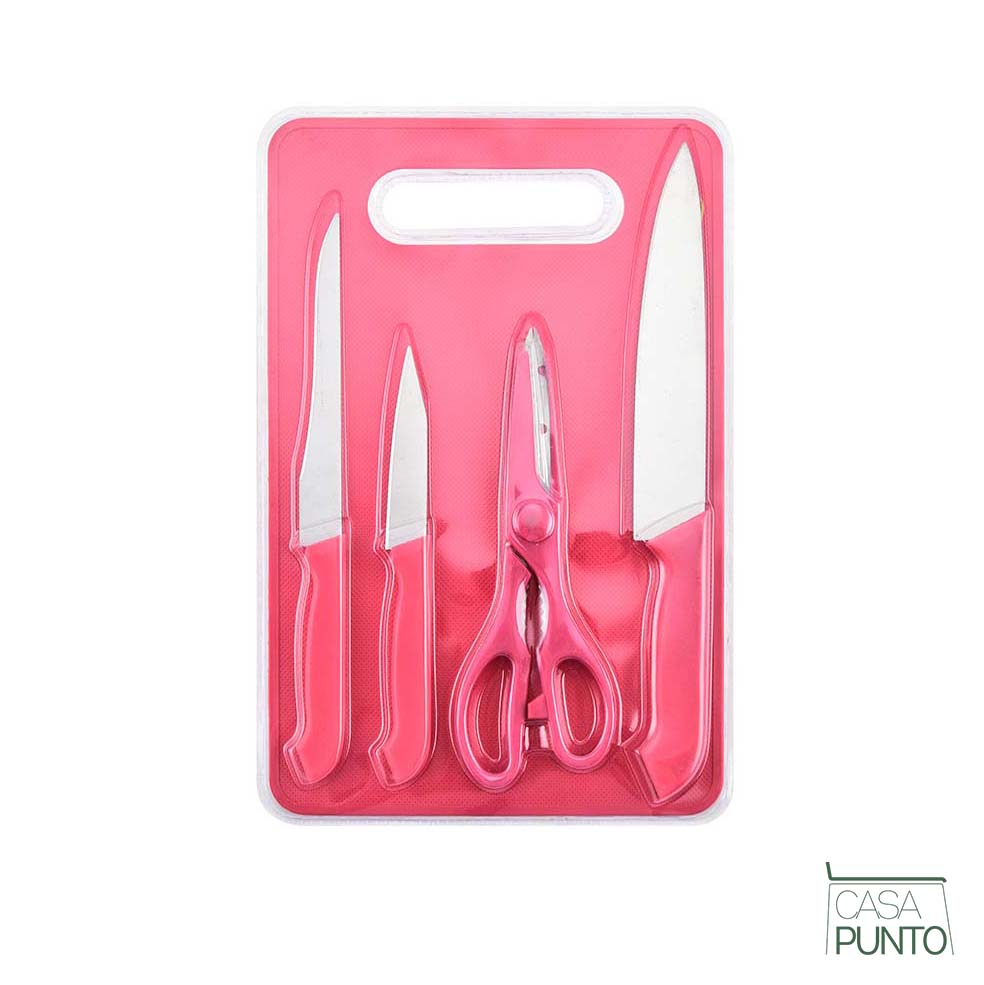 Juego de cuchillos de cocina Netta de 5 piezas con tabla de cortar