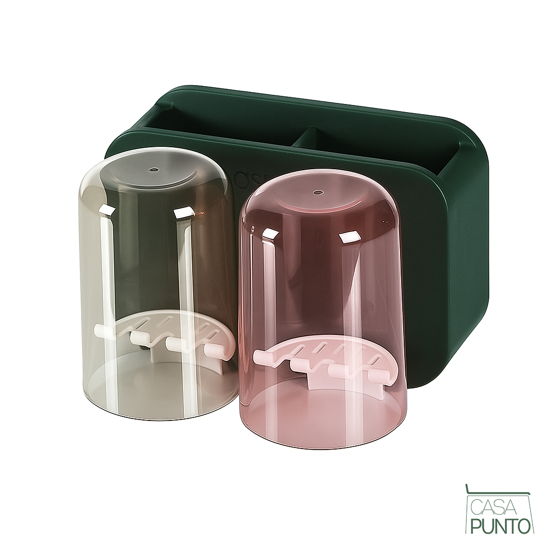 Soporte magnético para cepillos de dientes en forma de cono - Organizador de montaje en pared para 2 tazas con estante