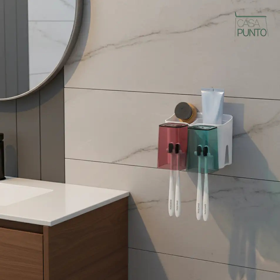 Organizador magnético para cepillos de dientes Saga - Soporte de pared para 2 tazas con estante