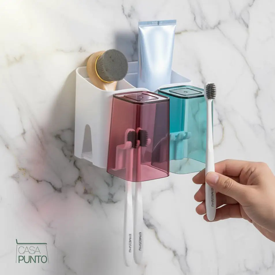 Organizador magnético para cepillos de dientes Saga - Soporte de pared para 2 tazas con estante