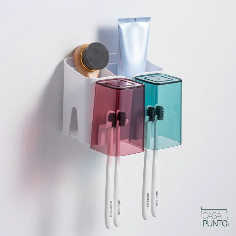 Organizador magnético para cepillos de dientes Saga - Soporte de pared para 2 tazas con estante