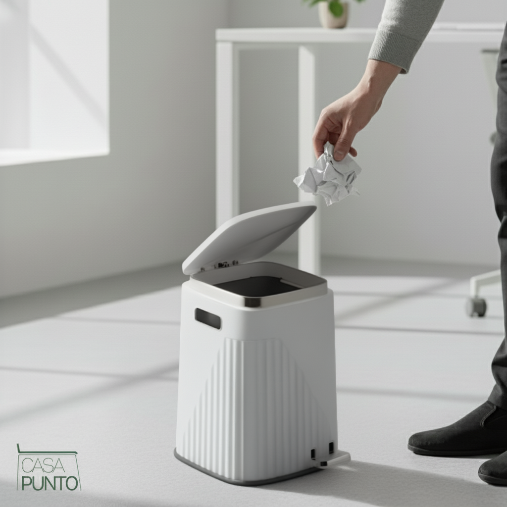 Papelera de pedal acanalada Linda de 12 litros con tapa de cierre suave