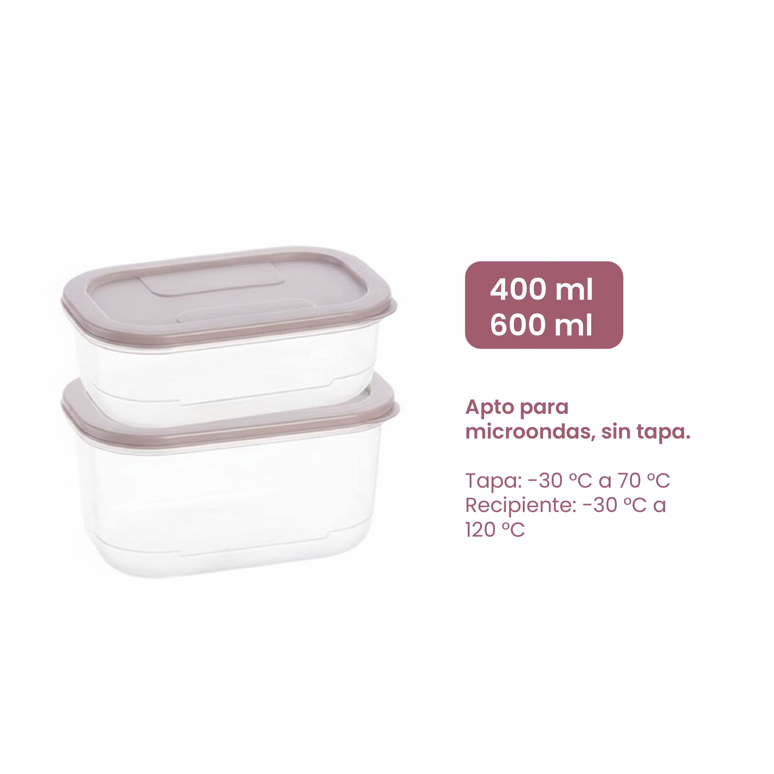 Juego de recipientes para almacenar alimentos de 2 piezas Ina - 400 ml, 600 ml