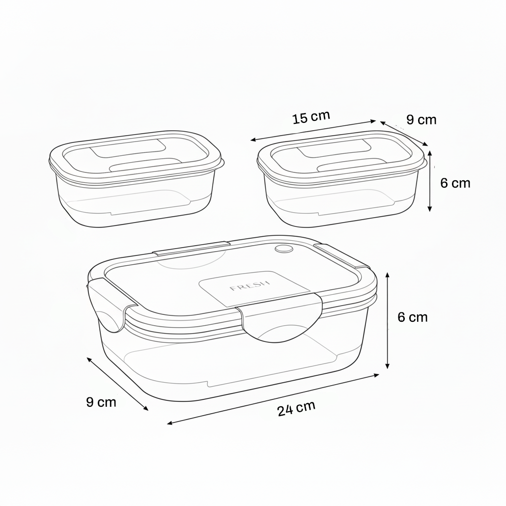 Juego de recipientes de almacenamiento de alimentos Ina de 3 piezas: 2 de 400 ml y 1 de 2000 ml