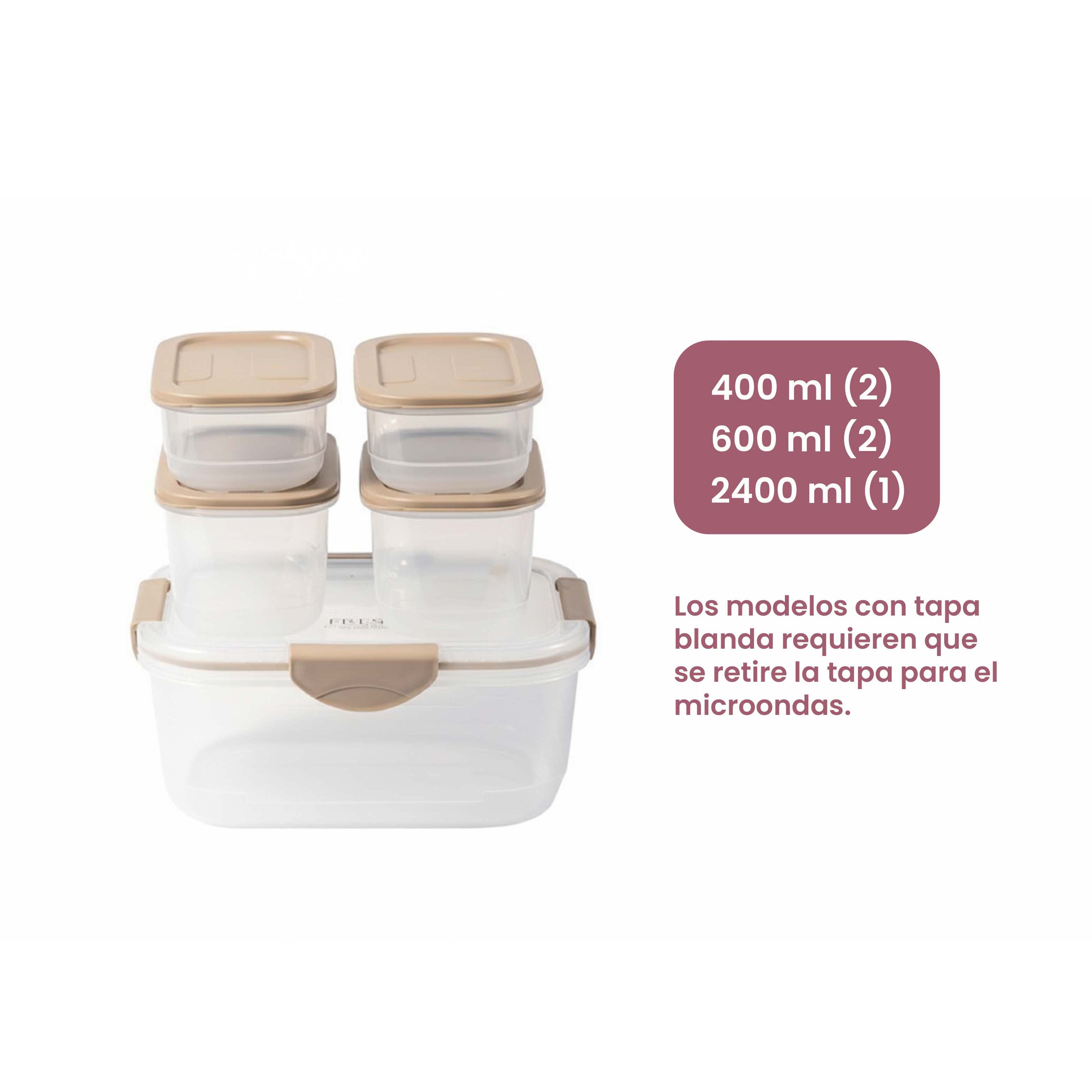 Juego de recipientes de almacenamiento de alimentos encajables de 5 piezas Lenny: 400 ml, 600 ml y 2400 ml