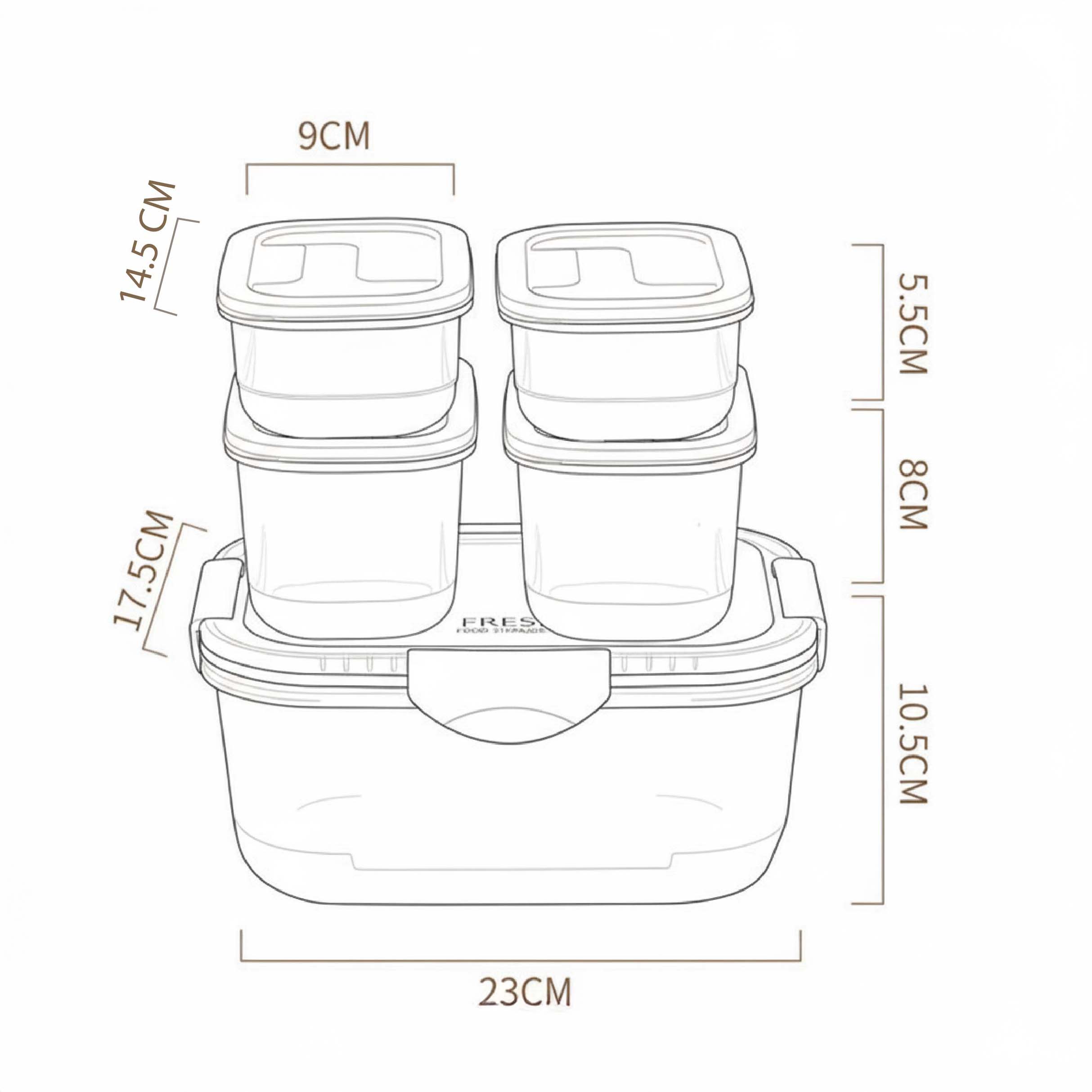 Juego de recipientes de almacenamiento de alimentos encajables de 5 piezas Lenny: 400 ml, 600 ml y 2400 ml