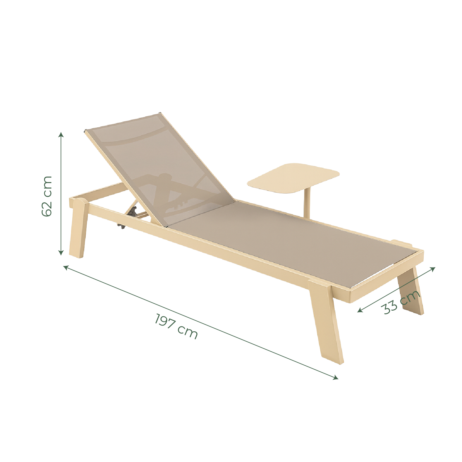 Camastro de exterior Youki con mesa auxiliar integrada - Tumbona de piscina ajustable