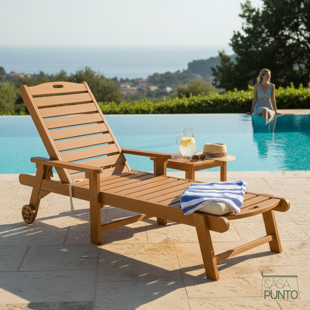 Camastro de exterior Jozy - Tumbona ajustable de madera natural