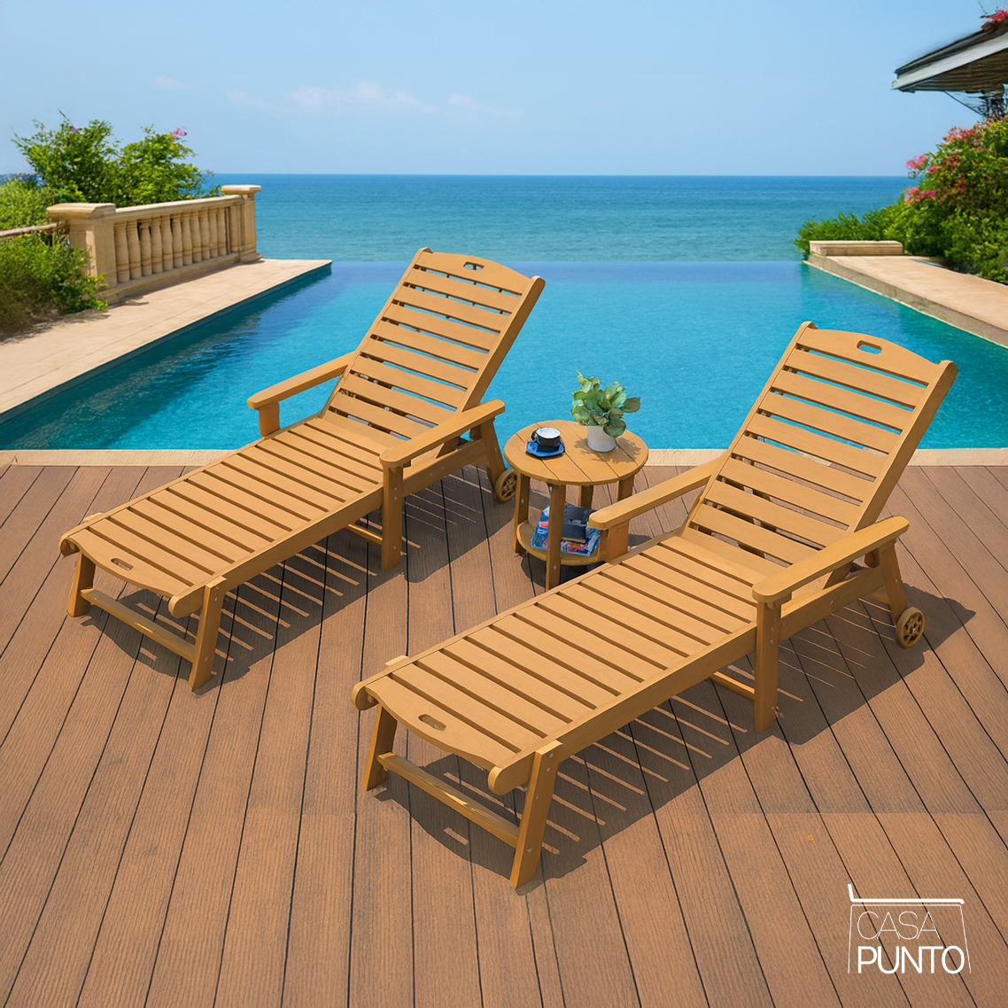 Camastro de exterior Jozy - Tumbona ajustable de madera natural