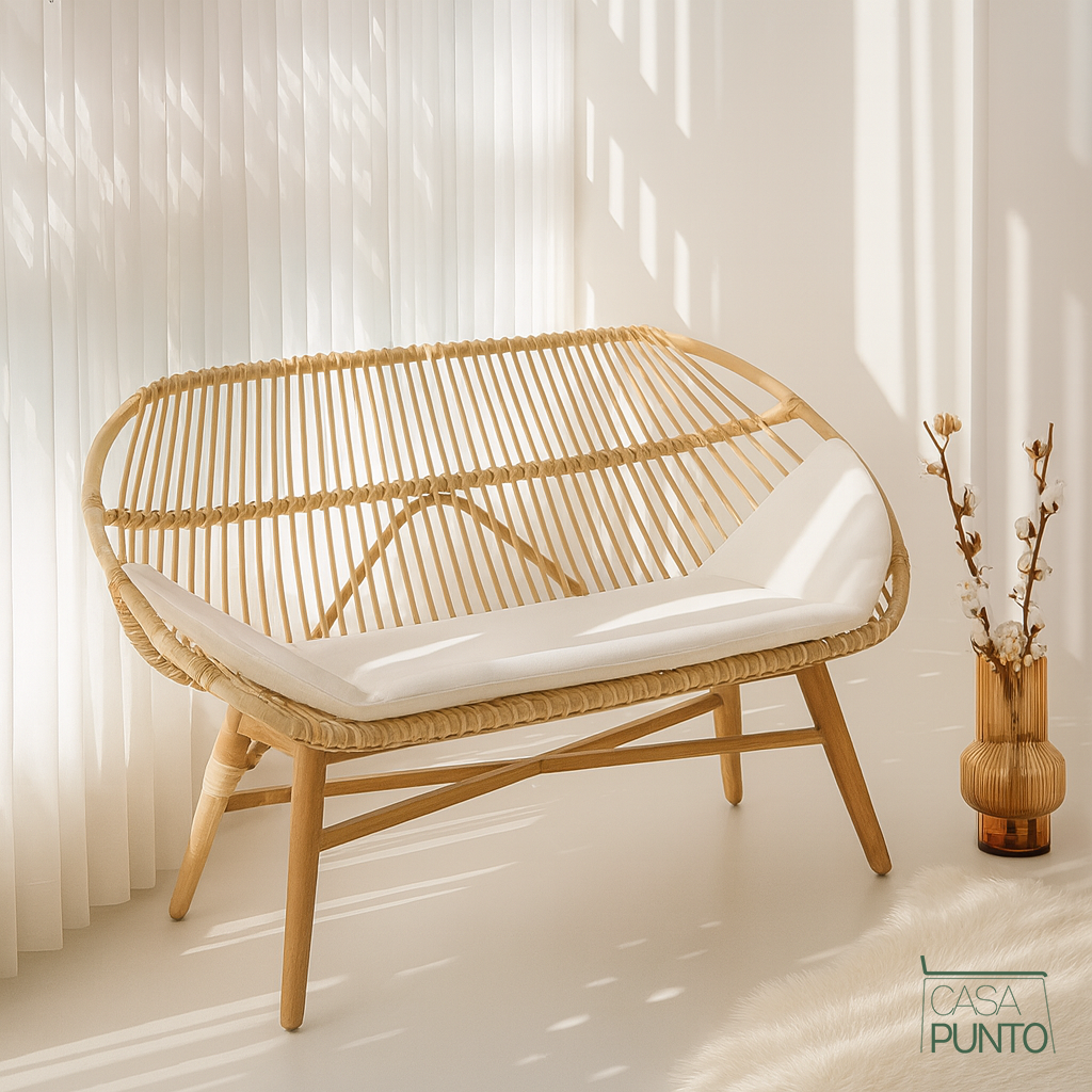 Sofá Elton de ratán natural - Muebles de exterior para balcón y jardín