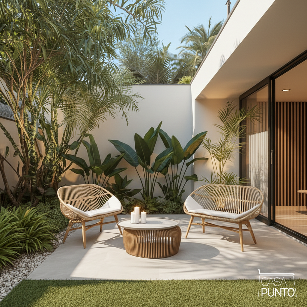Sofá Elton de ratán natural - Muebles de exterior para balcón y jardín