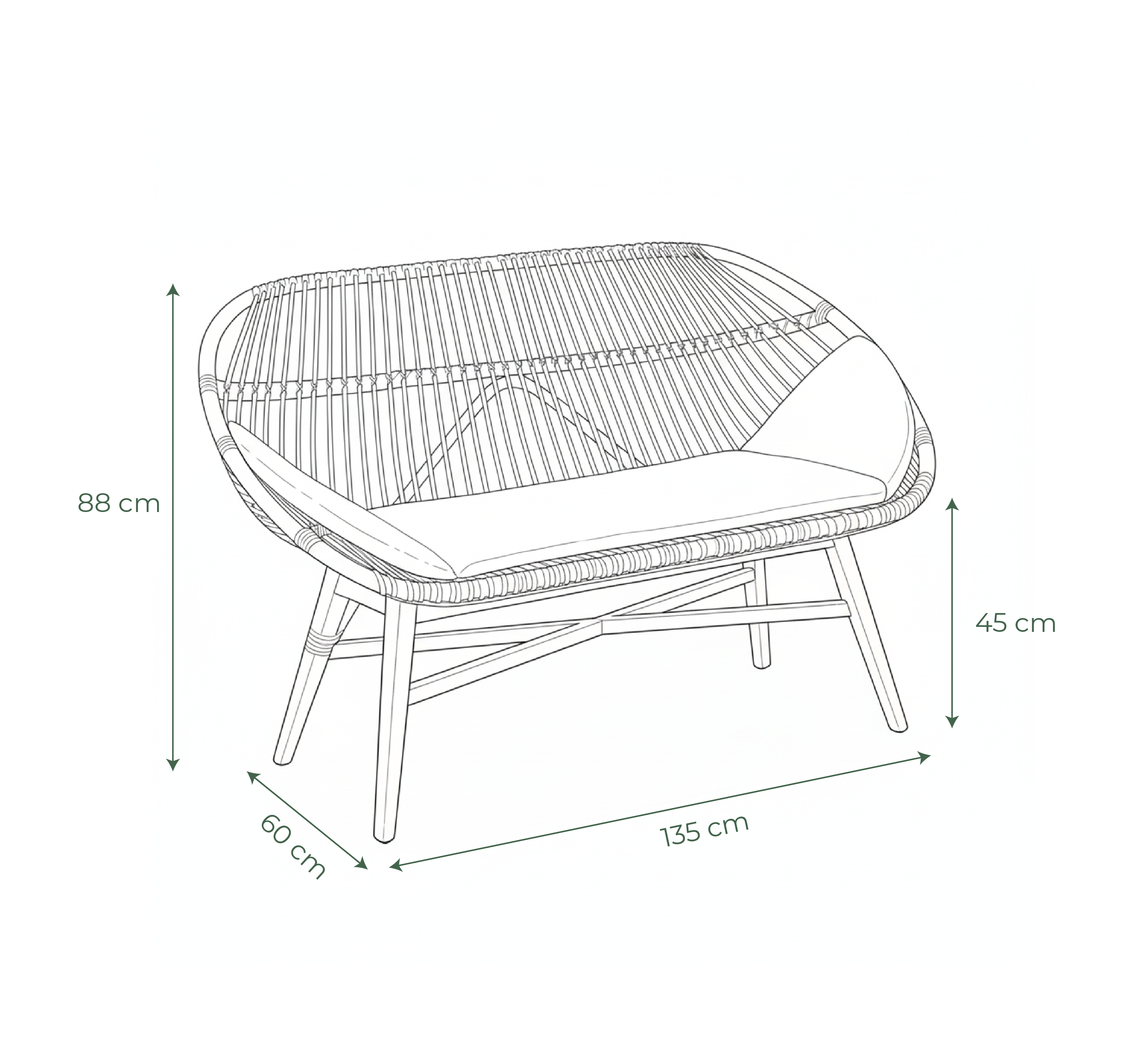 Sofá Elton de ratán natural - Muebles de exterior para balcón y jardín