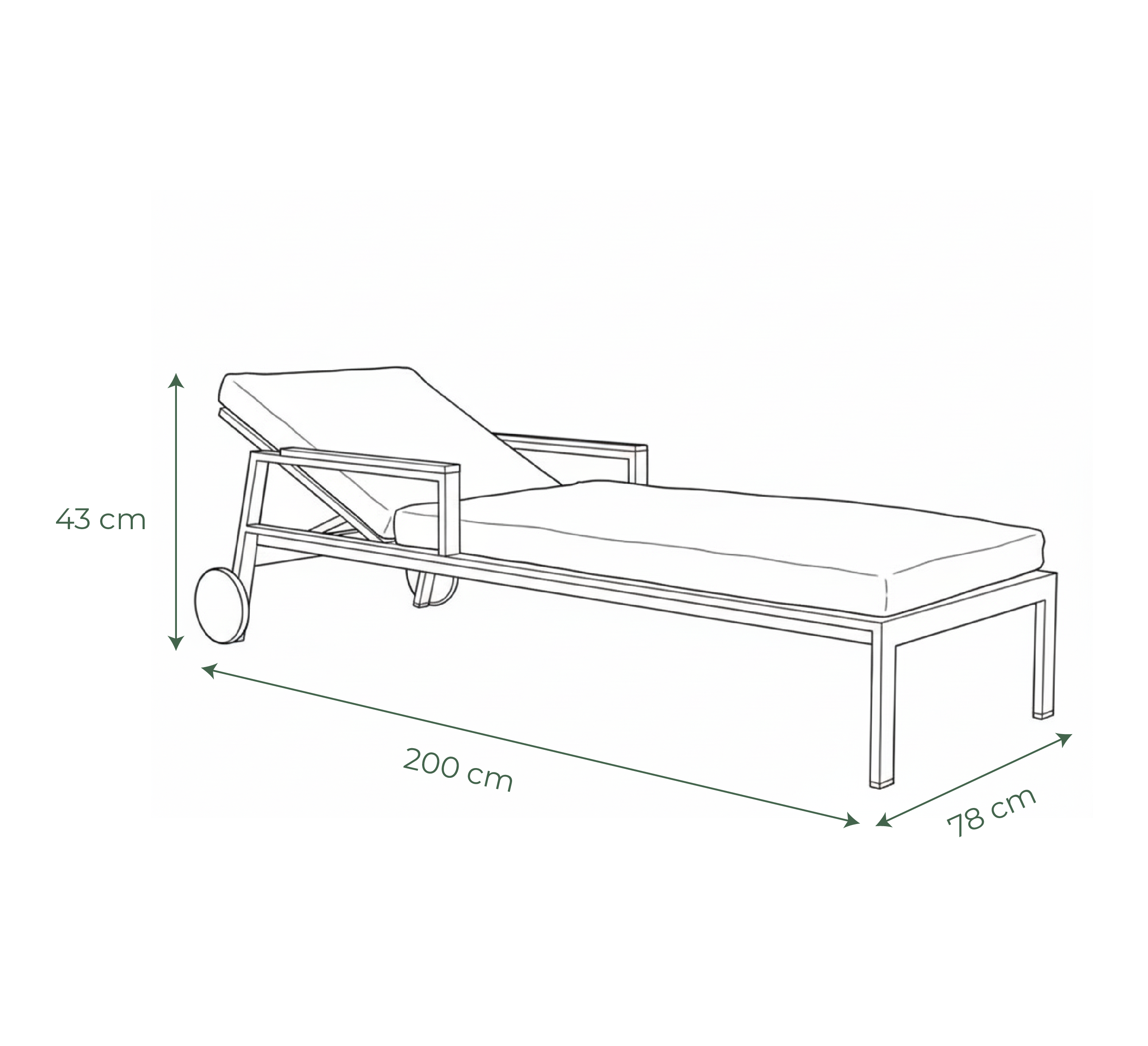 Camastro de playa Chloe para exteriores - Tumbona reclinable ajustable con ruedas