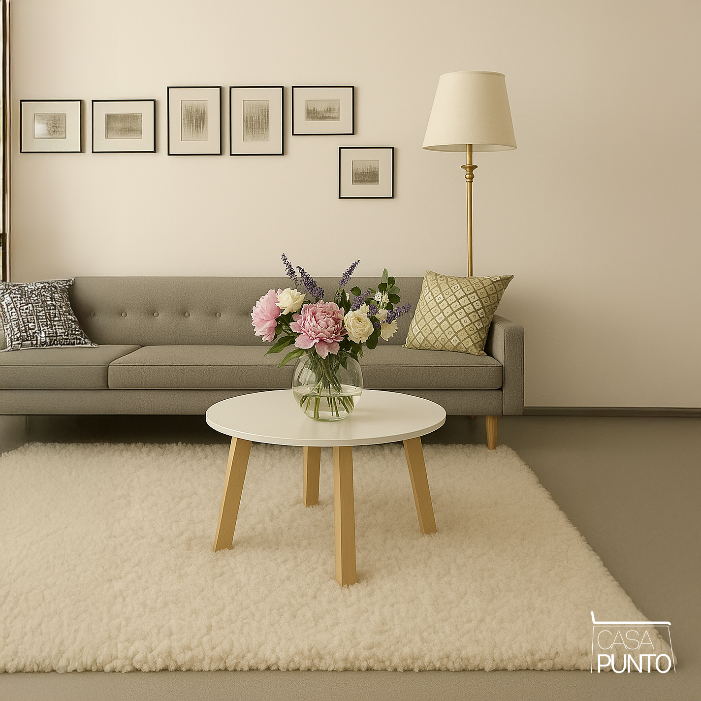 Mesa De Centro Redonda Silgi – Tablero Blanco, Patas De Madera Natural, 50 Cm