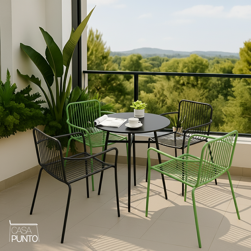 Conjunto de mesa y sillas de exterior Laury Bistro para balcón, jardín y cafetería.