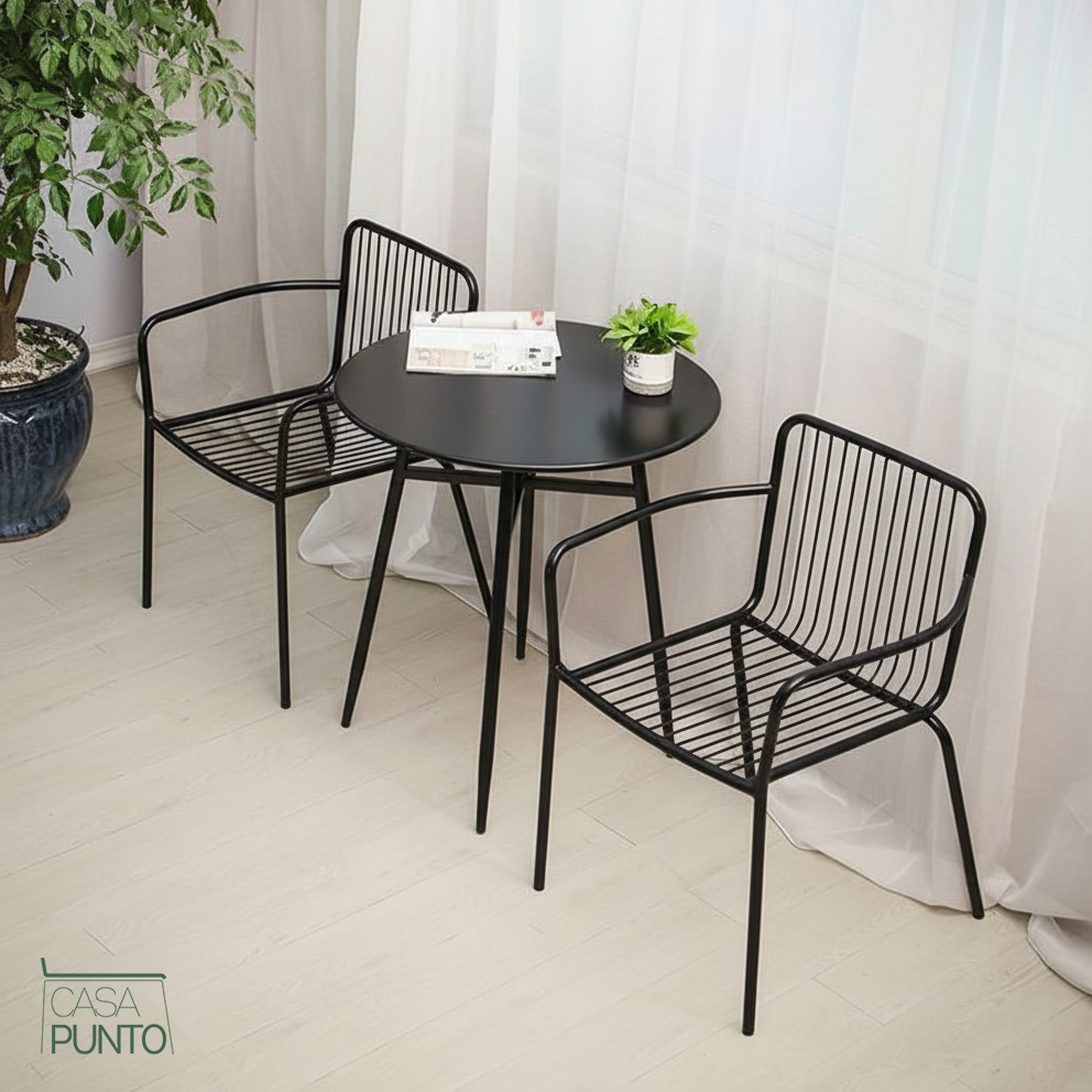 Conjunto de mesa y sillas de exterior Laury Bistro para balcón, jardín y cafetería.