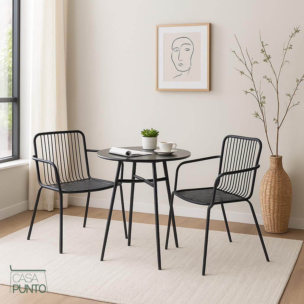 Conjunto de mesa y sillas de exterior Laury Bistro para balcón, jardín y cafetería.