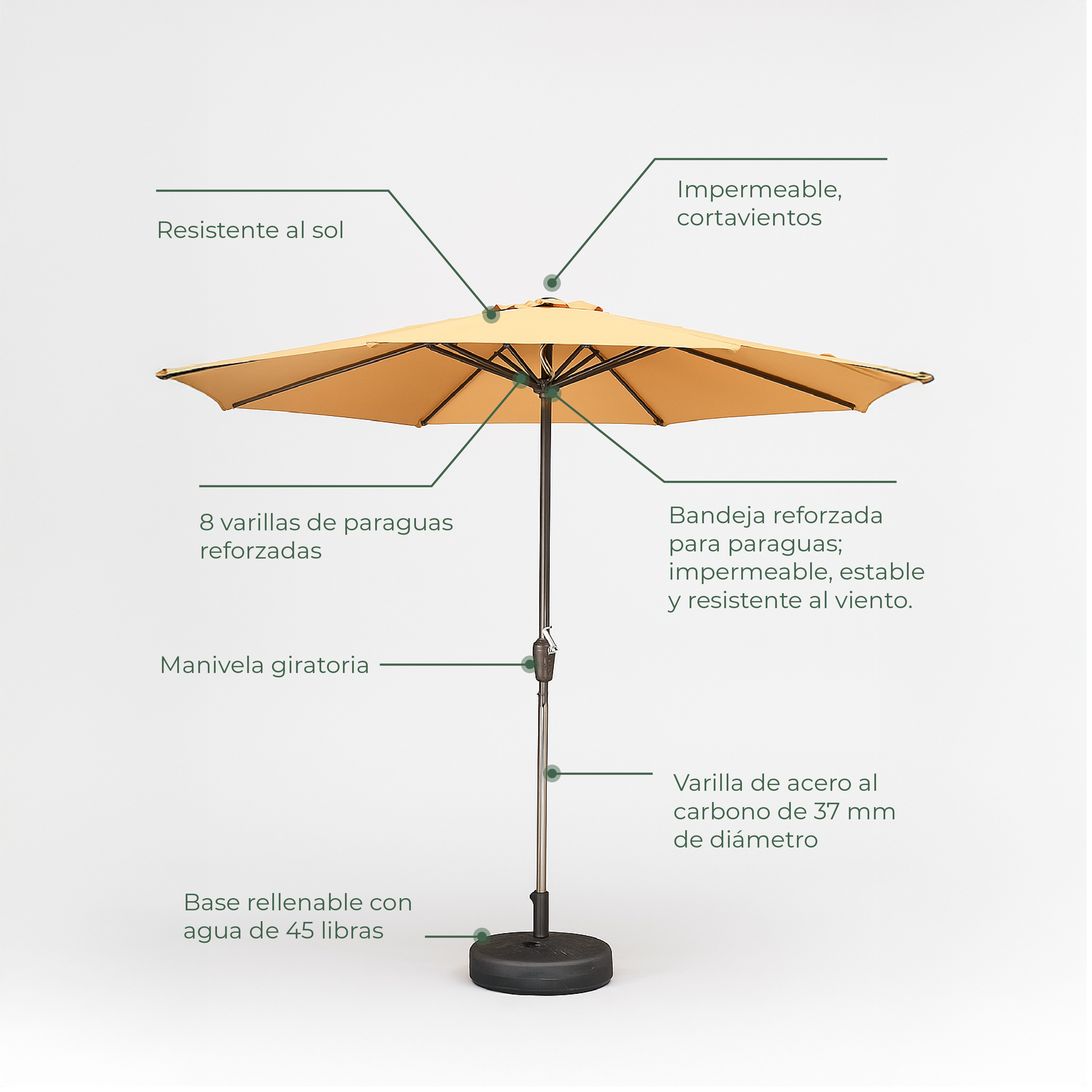 Conjunto de comedor de exterior Lilian con sombrilla: mesa y sillas compactas para patio, ideales para espacios pequeños.
