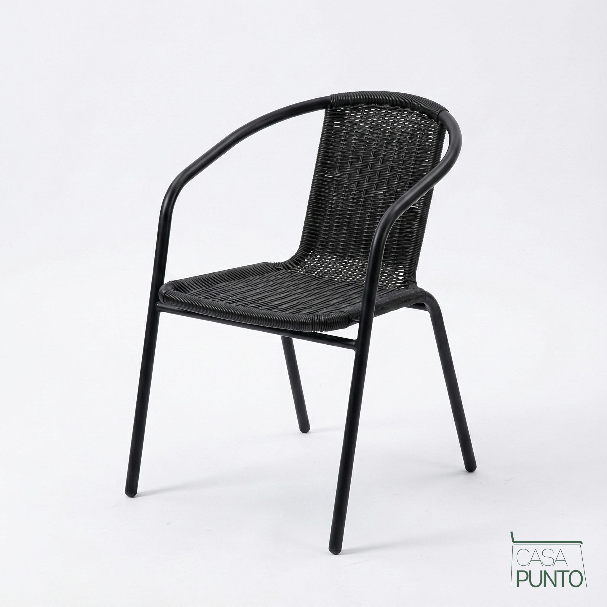 Conjunto de patio moderno Oscar negro con sombrilla - Mesa y sillas de comedor de exterior contemporáneas