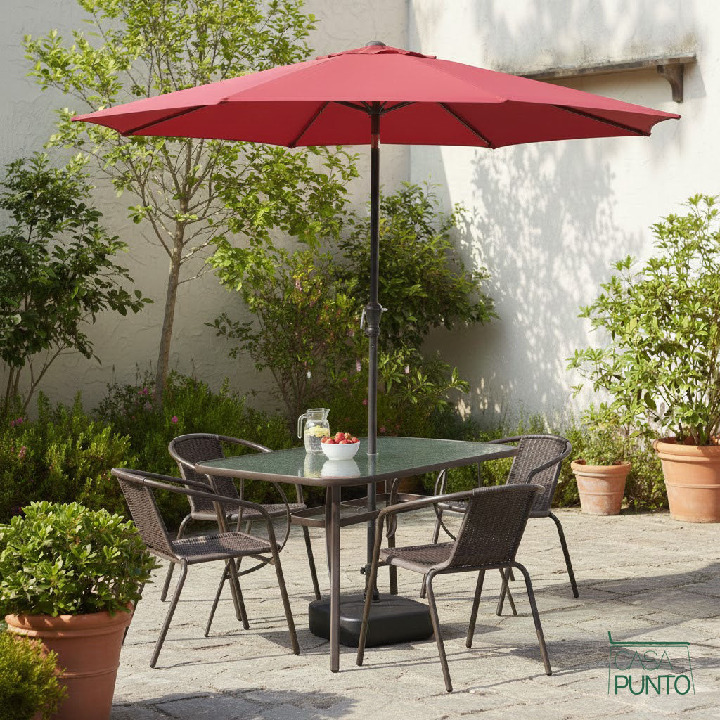 Conjunto de muebles de exterior Gilbert para patio con sombrilla - Conjunto profesional para jardín